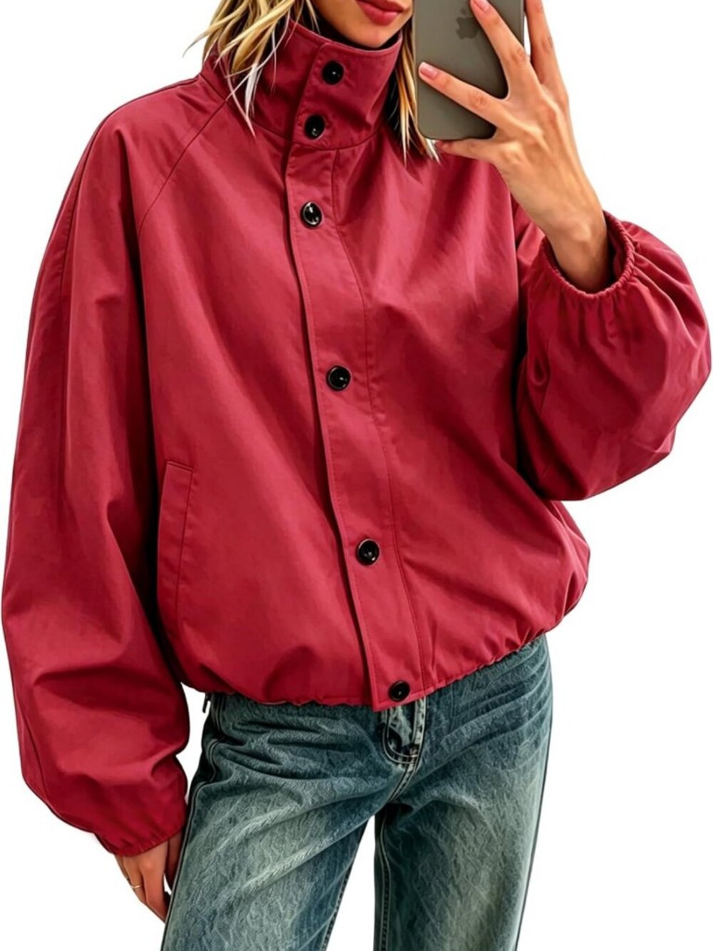 Stylish Women's Waterproof Funnel Neck Bomber Jacket - Windbreaker Outerwear
